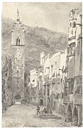 Adolph von Menzel - The Zwölferturm in Sterzing (Works on Paper (Drawings, Watercolors etc.)) h: 18 x w: 11.5 cm / h: 7.1 x w: 4.5 in