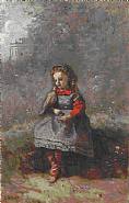 Jean-Baptiste-Camille Corot - Mlle. Léotine Desavary tenant une tourterelle (713) (Paintings) h: 23.5 x w: 14.9 in / h: 59.7 x w: 37.8 cm