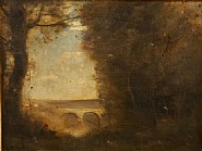 Jean-Baptiste-Camille Corot - Un pecheur a la ligne souvenir du pont de mantes (Paintings) h: 24.8 x w: 33 cm / h: 9.8 x w: 13 in