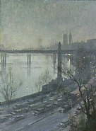 Edward Seago - The Embankment with Cleopatra’s Needle, Painted from the Savoy Hotel (Paintings) h: 61 x w: 45.7 cm / h: 24 x w: 18 in