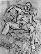 Lucian Freud - Man Posing (Works on Paper (Drawings, Watercolors etc.)) h: 70 x w: 55 cm / h: 27.6 x w: 21.7 in
