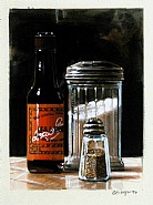 Ralph Goings - Steak Sauce, Sugar Shaker + Pepper (Paintings) h: 5 x w: 3.8 in / h: 12.7 x w: 9.7 cm