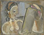 Max Weber - Woman Lookng at Picture (Paintings) h: 5 x w: 4.5 in / h: 12.7 x w: 11.4 cm