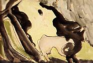 Arthur Dove - Cows In Pasture (Works on Paper (Drawings, Watercolors etc.)) h: 4.8 x w: 6.6 in / h: 12.2 x w: 16.8 cm