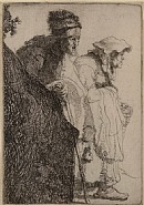 Rembrandt van Rijn - Beggar Man and Woman Behind a Bank (Prints and Multiples) h: 3.8 x w: 2.6 in / h: 9.7 x w: 6.6 cm