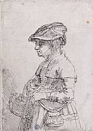 Rembrandt van Rijn - Girl with a Basket (356903188) (Prints and Multiples) h: 3.5 x w: 2.5 in / h: 8.9 x w: 6.4 cm