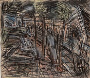Leon Kossoff - A Street in Willesden no. 1 (Works on Paper (Drawings, Watercolors etc.)) h: 22 x w: 25.5 in / h: 55.9 x w: 64.8 cm