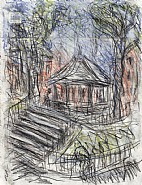Leon Kossoff - Arnold Circus (Works on Paper (Drawings, Watercolors etc.)) h: 25.6 x w: 19.8 in / h: 65 x w: 50.3 cm
