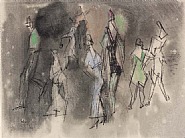 Lyonel Feininger - (Eight Figures) (Works on Paper (Drawings, Watercolors etc.)) h: 11.2 x w: 15.4 in / h: 28.4 x w: 39.1 cm