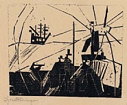 Lyonel Feininger - On the Quay (Works on Paper (Drawings, Watercolors etc.)) h: 6.6 x w: 8.2 in / h: 16.8 x w: 20.8 cm