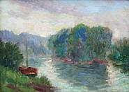 Maximilien Luce - A River Landscape (Paintings) h: 10 x w: 13.5 in / h: 25.4 x w: 34.3 cm