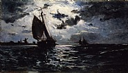 Paul Gauguin - Sailing Vessel in Moonlight (Paintings) h: 54 x w: 92 cm / h: 21.3 x w: 36.2 in