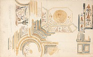 Eugène Delacroix - Study of Ceiling Decoration, the Bedroom of the Apartment of the Queen Mothers at Fontainebleau (Works on Paper (Drawings, Watercolors etc.)) h: 11.6 x w: 18.5 in / h: 29.5 x w: 47 cm