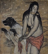 Dykker og hund-Utamaro