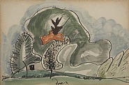 Arthur Dove - Mars Orange and Green (Works on Paper (Drawings, Watercolors etc.)) h: 4 x w: 6 in / h: 10.2 x w: 15.2 cm