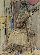 Max Weber - The Musician (Works on Paper (Drawings, Watercolors etc.)) h: 23 x w: 17 in / h: 58.4 x w: 43.2 cm