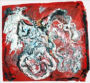 Irene Rice Pereira - Untitled (Figures on red ground) (Mixed Media) h: 14 x w: 15.5 in / h: 35.6 x w: 39.4 cm