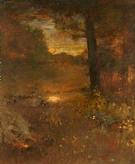 George Inness - Landscape at Sundown; The Close of Day (The Veteran’s Return) (Paintings) h: 27.1 x w: 22 in / h: 68.8 x w: 55.9 cm