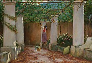 Charles Caryl Coleman - Woman in a Garden, Capri (Villa Castello) (Paintings) h: 23 x w: 33.3 in / h: 58.4 x w: 84.6 cm