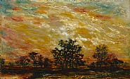 Ralph Albert Blakelock - Fire in the Sky (Paintings) h: 5.5 x w: 8.9 in / h: 14 x w: 22.6 cm