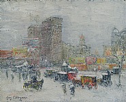 Guy Carleton Wiggins - North East Wind, Snow Storm, New York (Paintings) h: 8 x w: 9.9 in / h: 20.3 x w: 25.1 cm