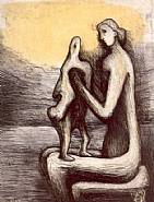 Henry Moore - Mother and Child IV (Works on Paper (Drawings, Watercolors etc.)) h: 24.4 x w: 20.5 in / h: 62 x w: 52.1 cm