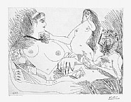 Pablo Picasso - Belle Jeune Femme a sa Toilette Revant Qu'elle Possede un Petit Homme des Bois Emacie Portant un Oiseau, from the 156 Series, 5 June (Prints and Multiples)
