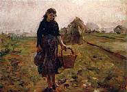 Jules Breton - Fillette Portent Une Cruche et un Panier au Retourdes Champs (Paintings) h: 10.1 x w: 14.6 in / h: 25.7 x w: 37.1 cm