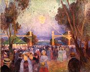 Ferdinand Puigaudeau - Quatorze de Juillet, Fête Forain (Paintings) h: 25.8 x w: 31.9 in / h: 65.5 x w: 81 cm