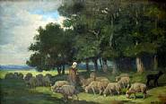 Charles Émile Jacque - SHEPHERDESS AND SHEEP AT THE EDGE OF THE FOREST (Paintings)