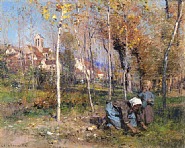 Léon Augustin LHermitte - Vue de Chartèves à l'Automne ou Les Derniers Beaux Jours (Paintings) h: 15 x w: 9 in / h: 38.1 x w: 22.9 cm
