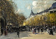 Jean François Raffaëlli - Le Carrefour Drouot (Paintings) h: 19.7 x w: 27.5 in / h: 50 x w: 69.8 cm
