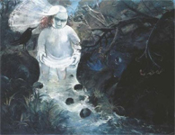 Bride walking in a creek I