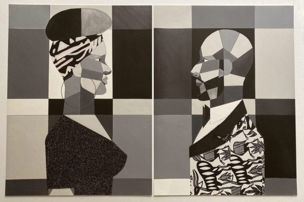 Woman and Man in Grayscale Diptych