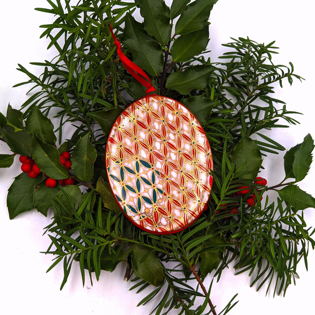 Ornament | Red, Turquoise & Gold Pattern (Medium)